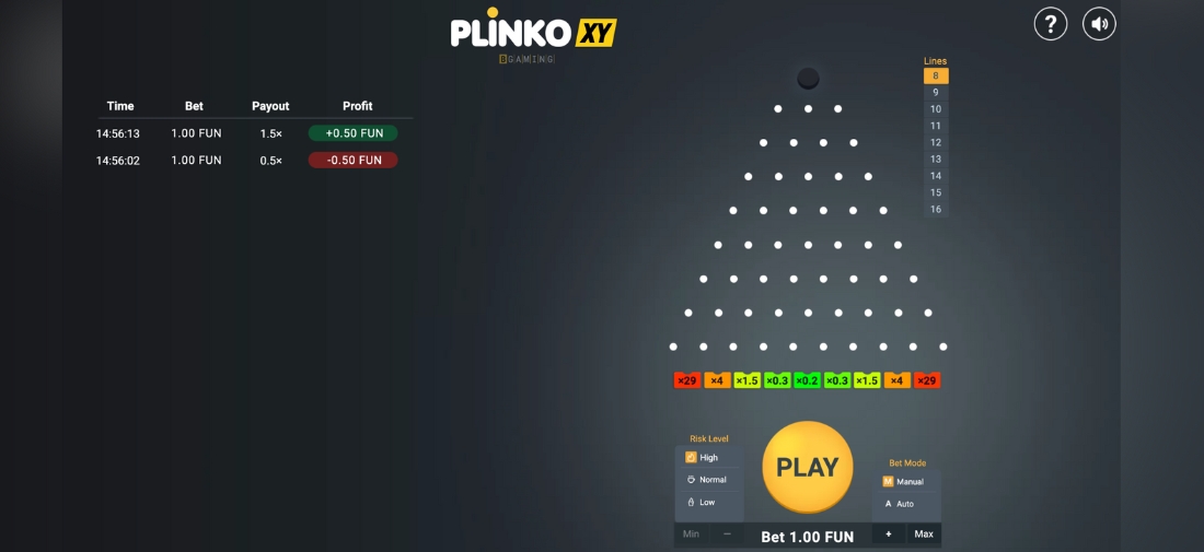 Base gameplay PlinkoXY plinko game by BGaming