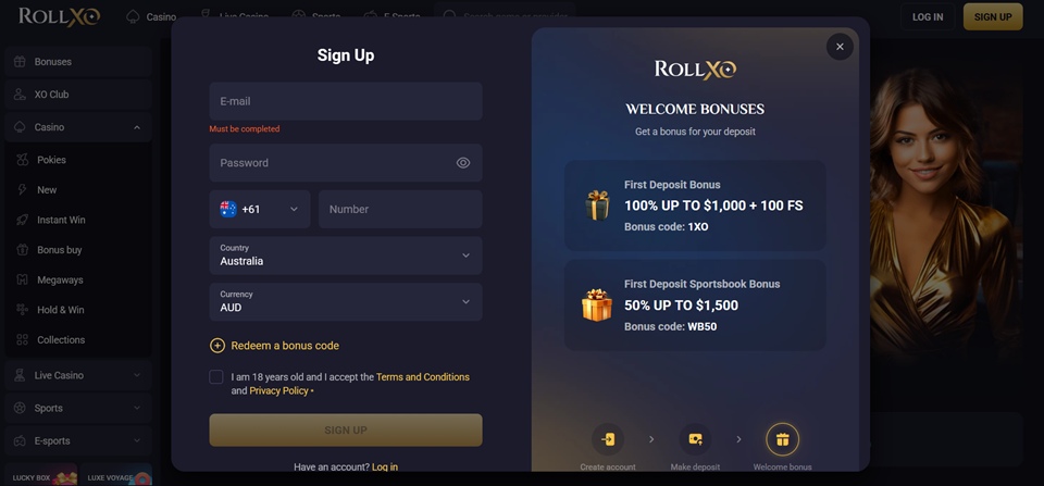 RollXO Casino Signup for Aussies