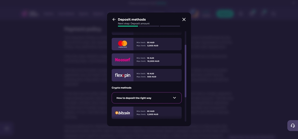 WinSpirit Casino Deposit methods