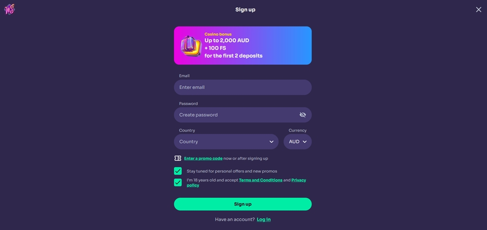 WinSpirit Casino Signup 1