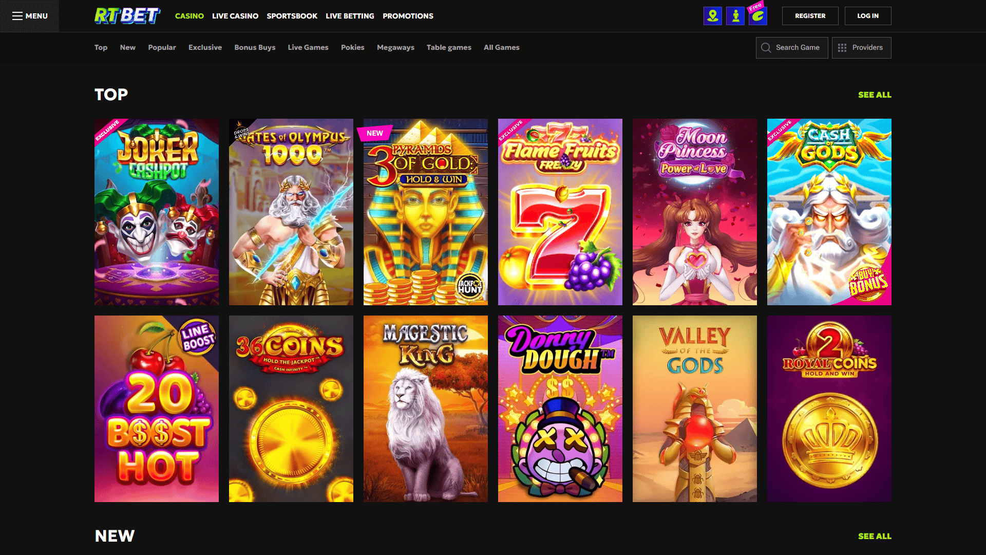 RTbet Casino Lobby