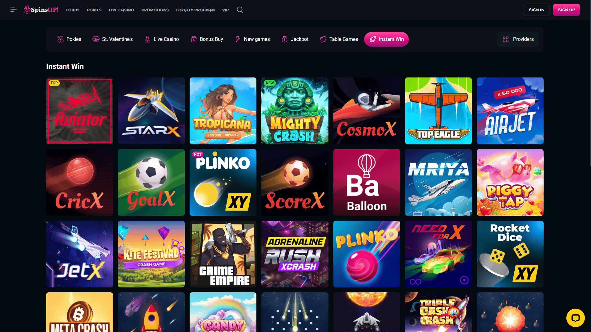 Spins Up Casino Instant Games