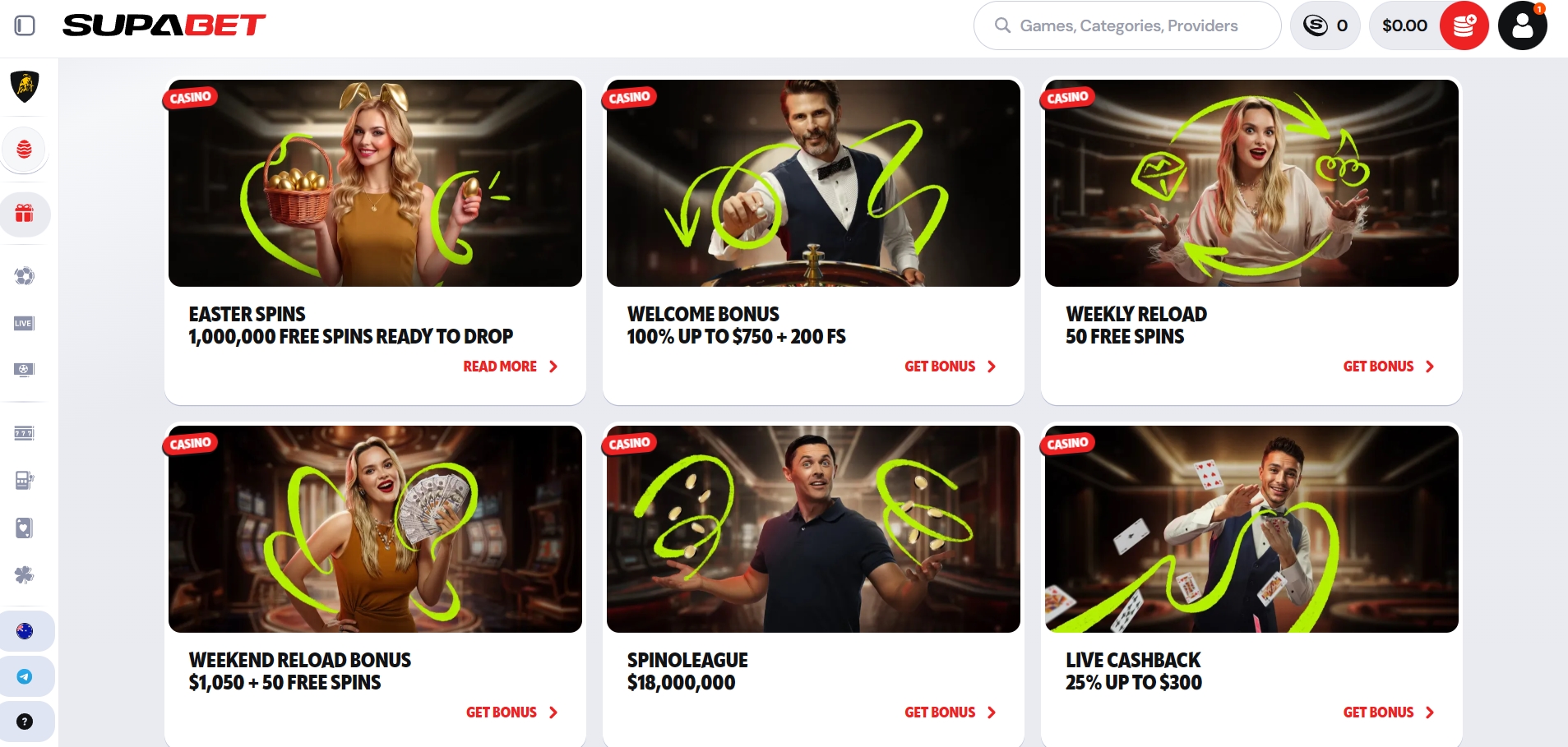 Supabet Casino Bonuses and promotions