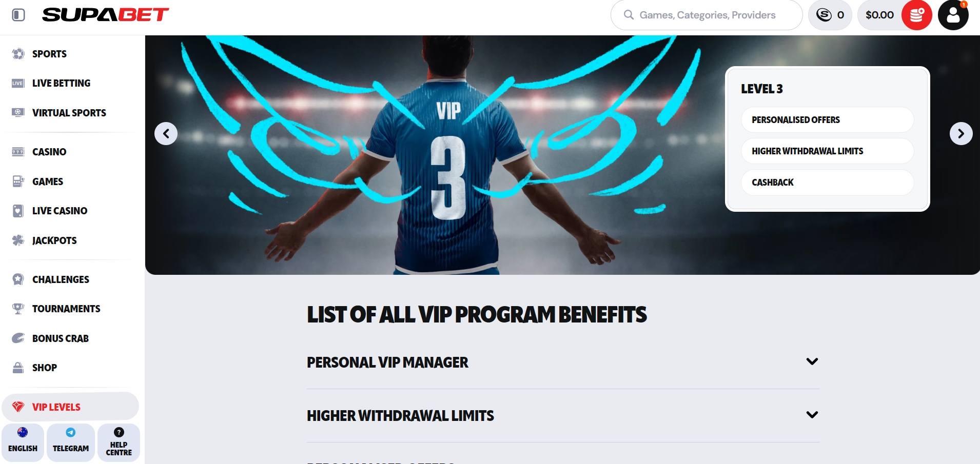 Supabet Casino VIP program