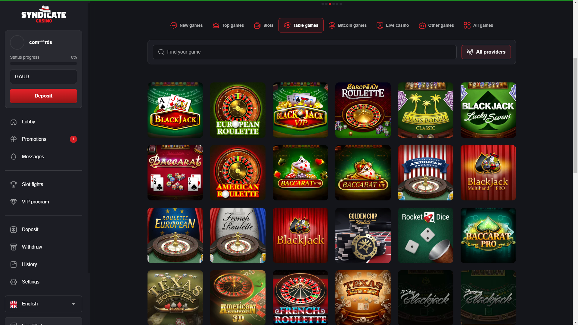 Syndicate Casino Table Games