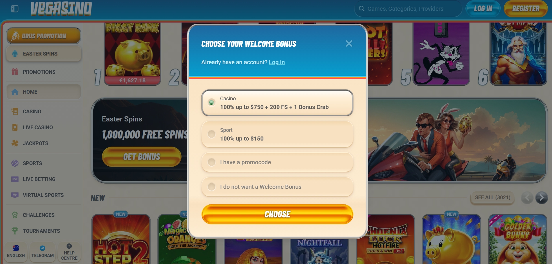Vegasino Casino Signup 1
