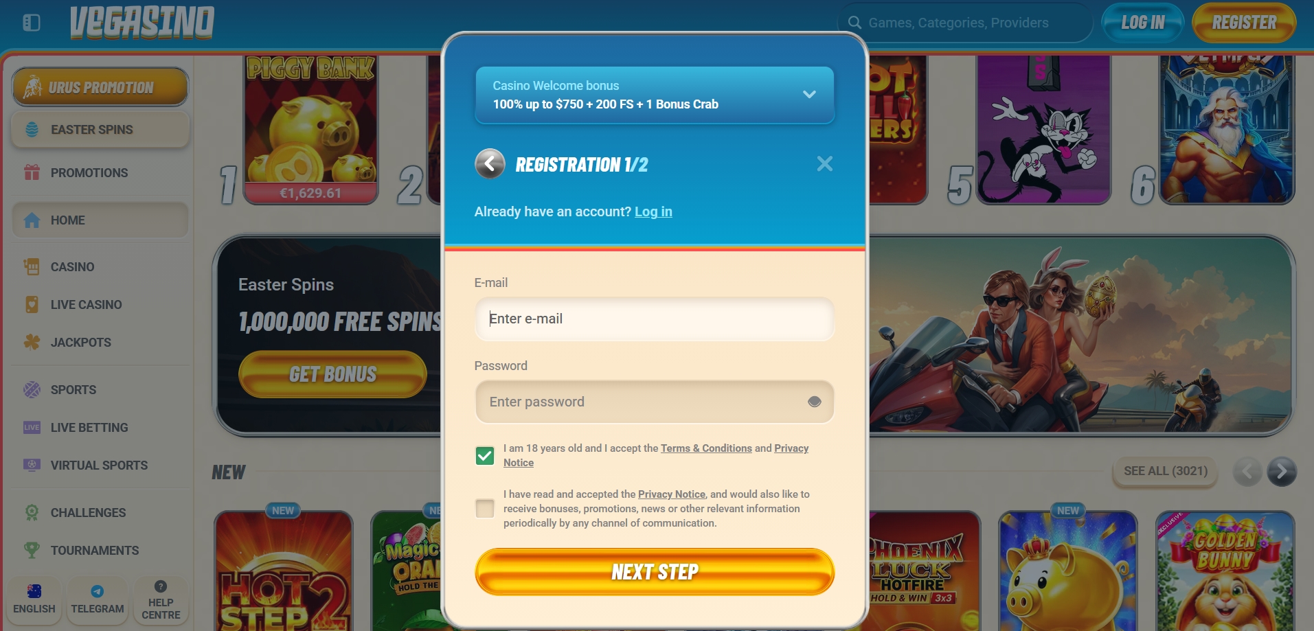 Vegasino Casino Signup 2