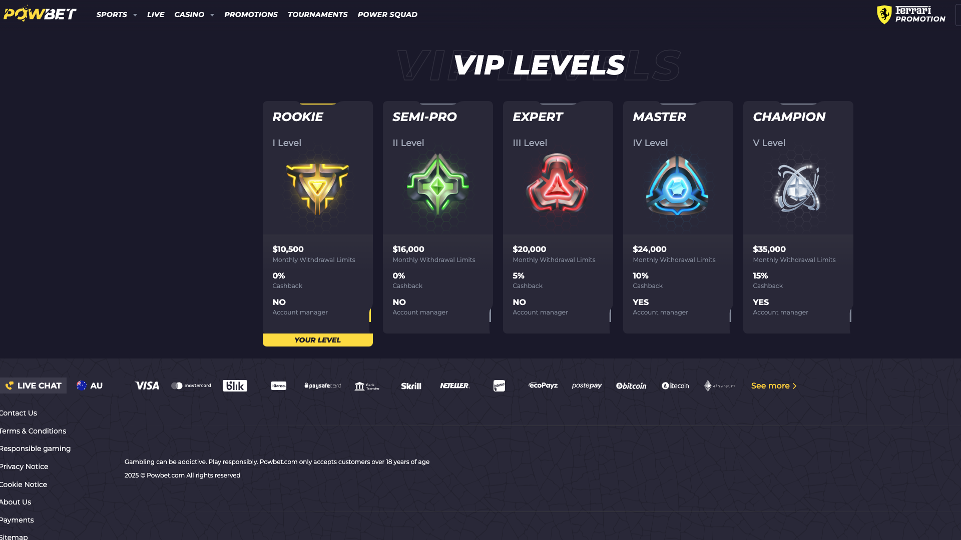 powbet vip levels