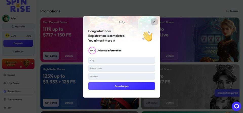 Spinrise Casino signup for Aussies step 3