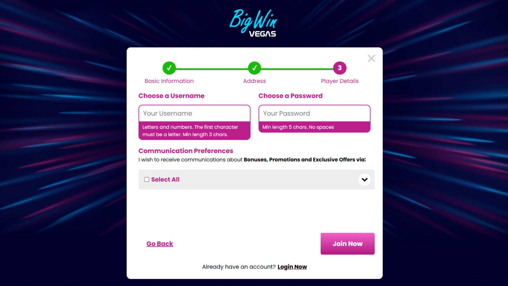 Big Win Vegas signup
