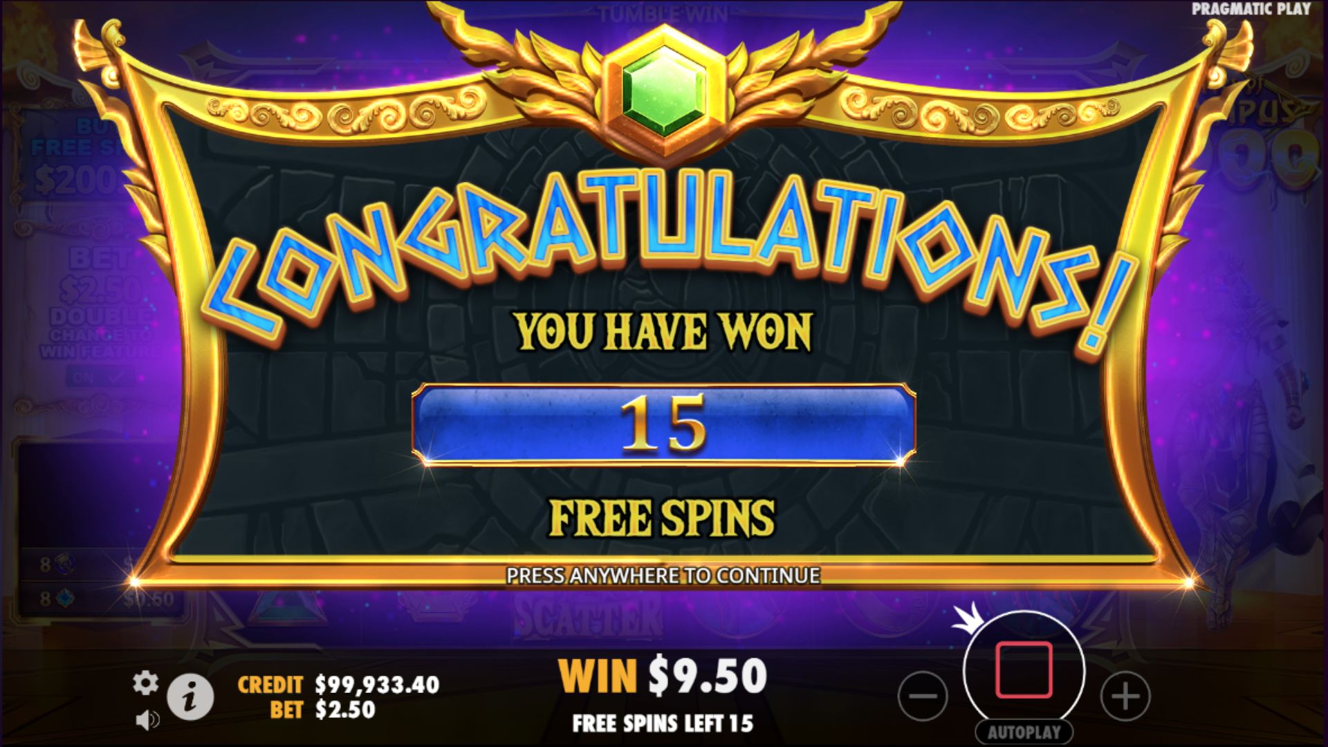 Gates of Olympus 1000 - congratulations screen