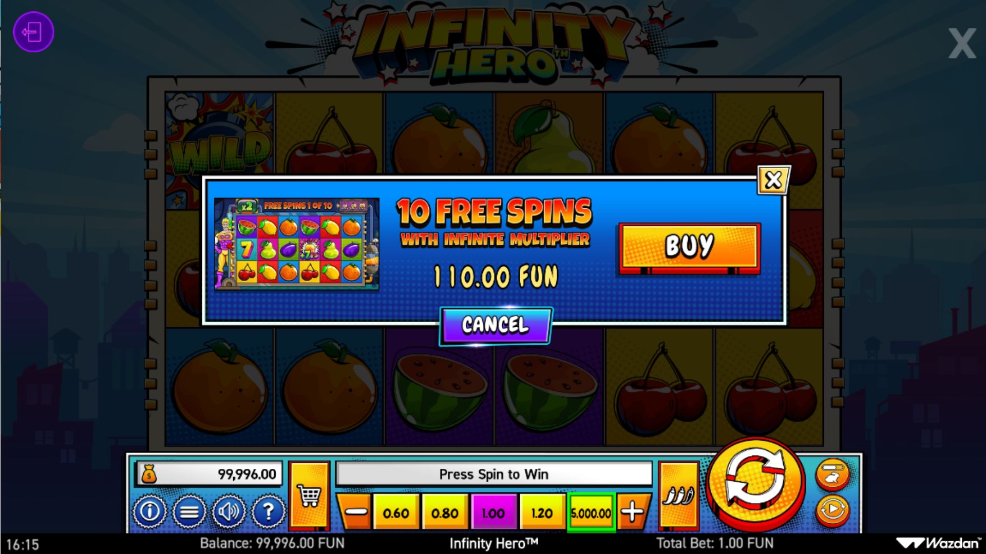 Infinity Hero - 10 free spins with infinite multiplier