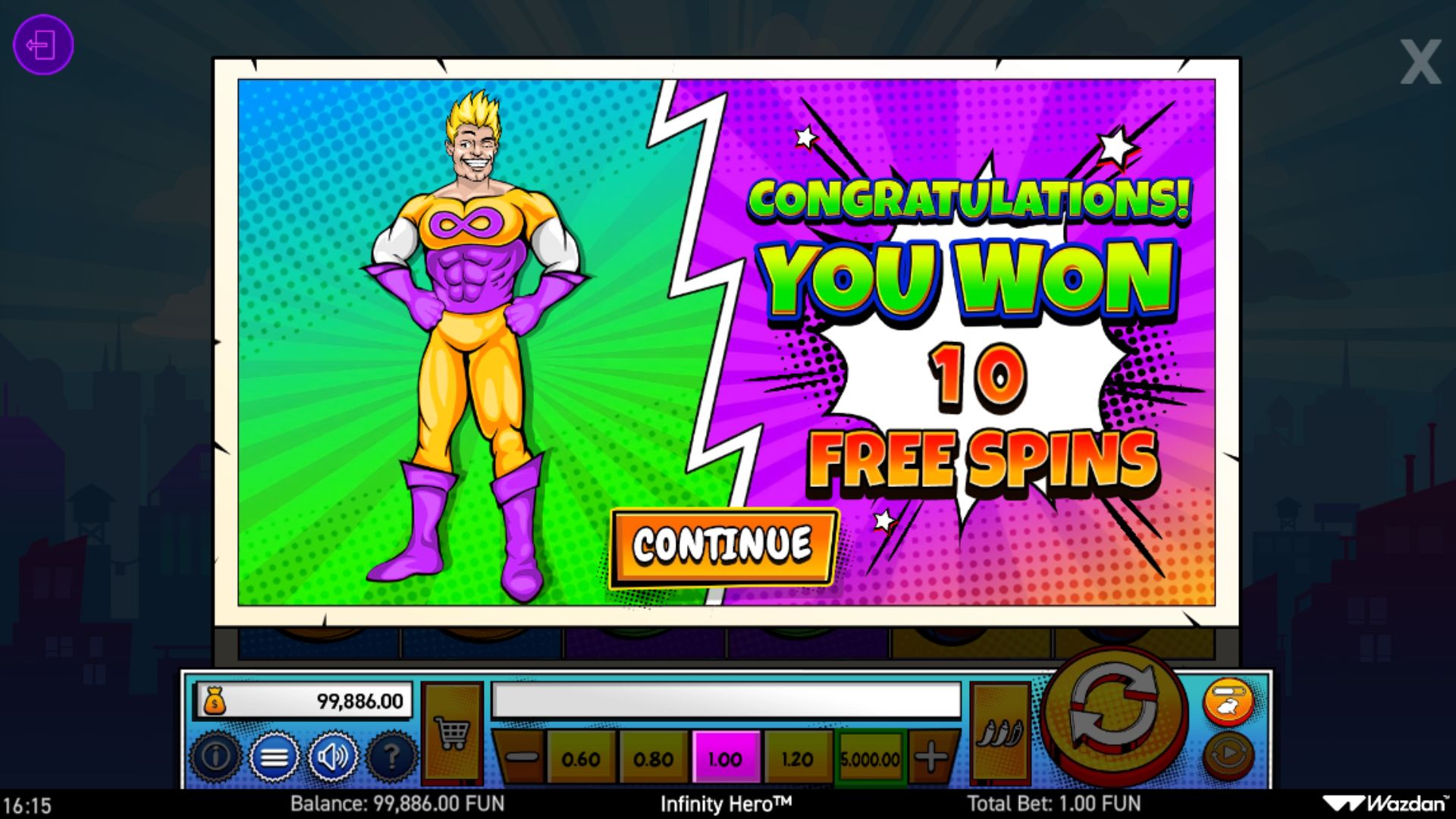 Infinity Hero - you won 10 free spins