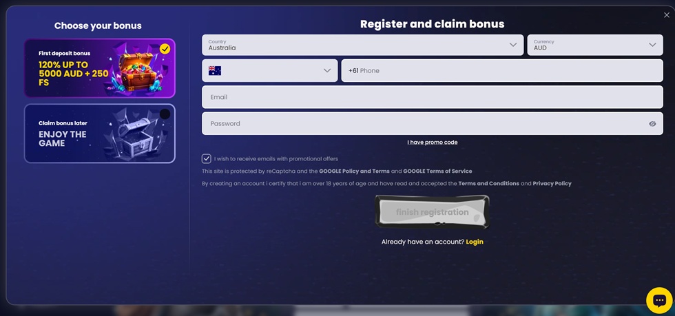 SlotsGem Casino signup for Aussies