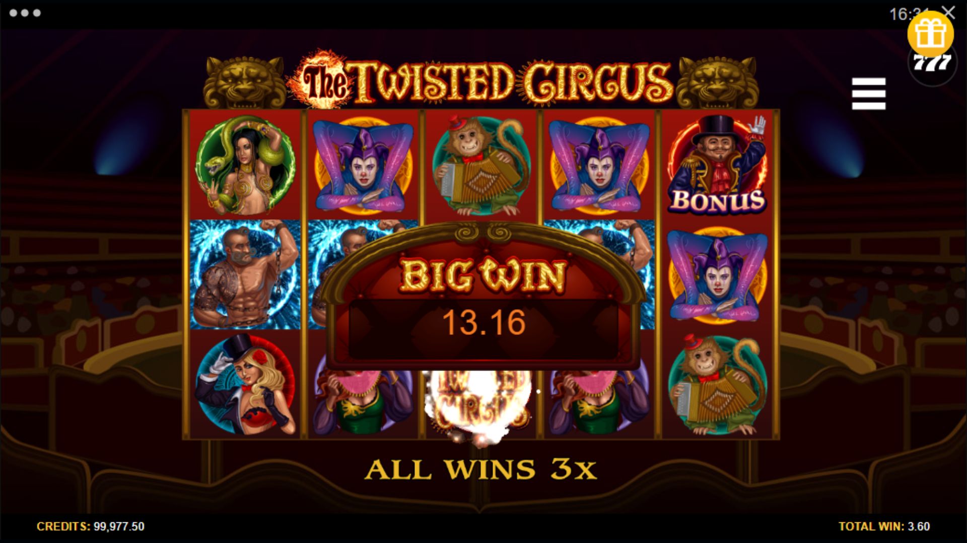 Twisted Circus - all wins 3x