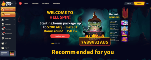 HellSpin casino lobby for Aussies
