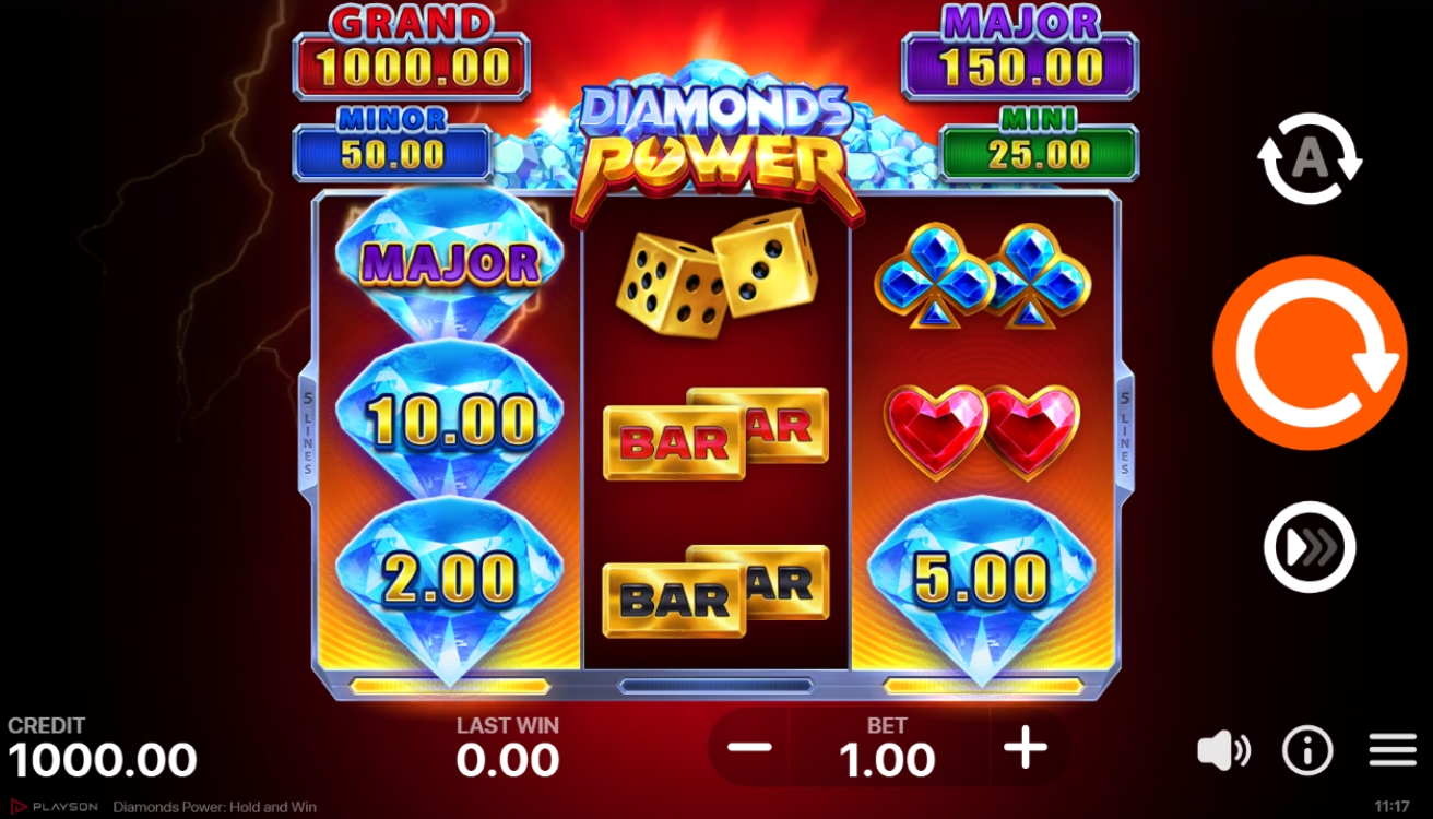 Diamonds Power Hold and Win Pokie base game