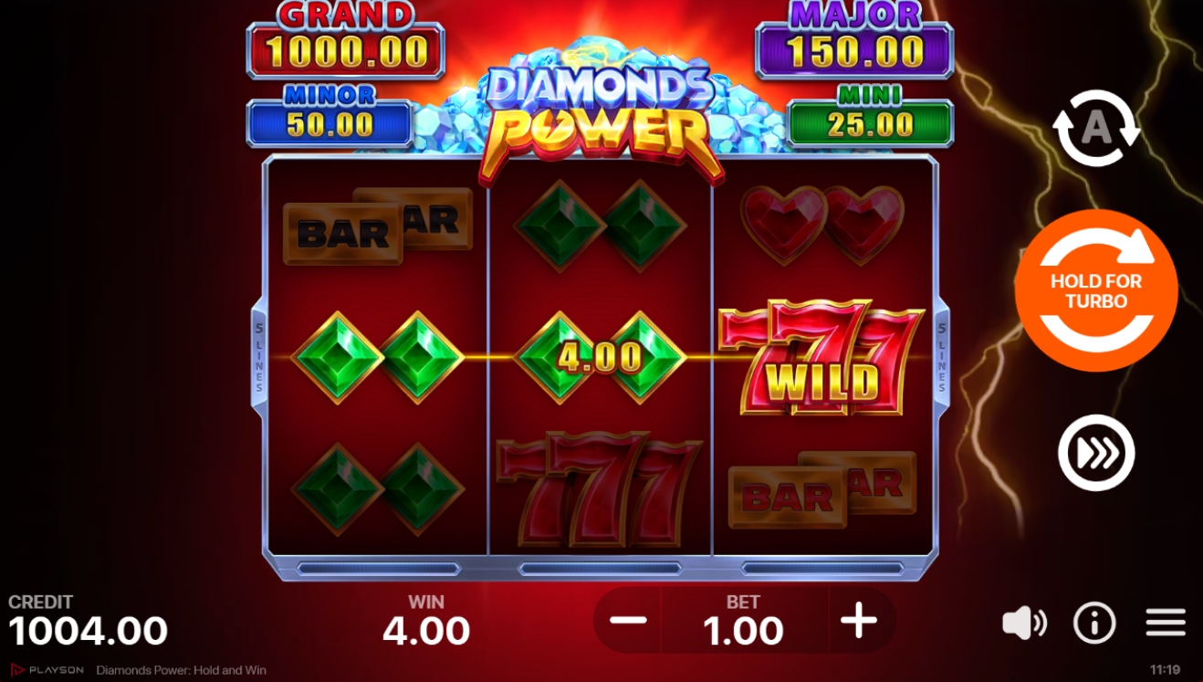 Diamonds Power Hold and Win Pokie base game wild win