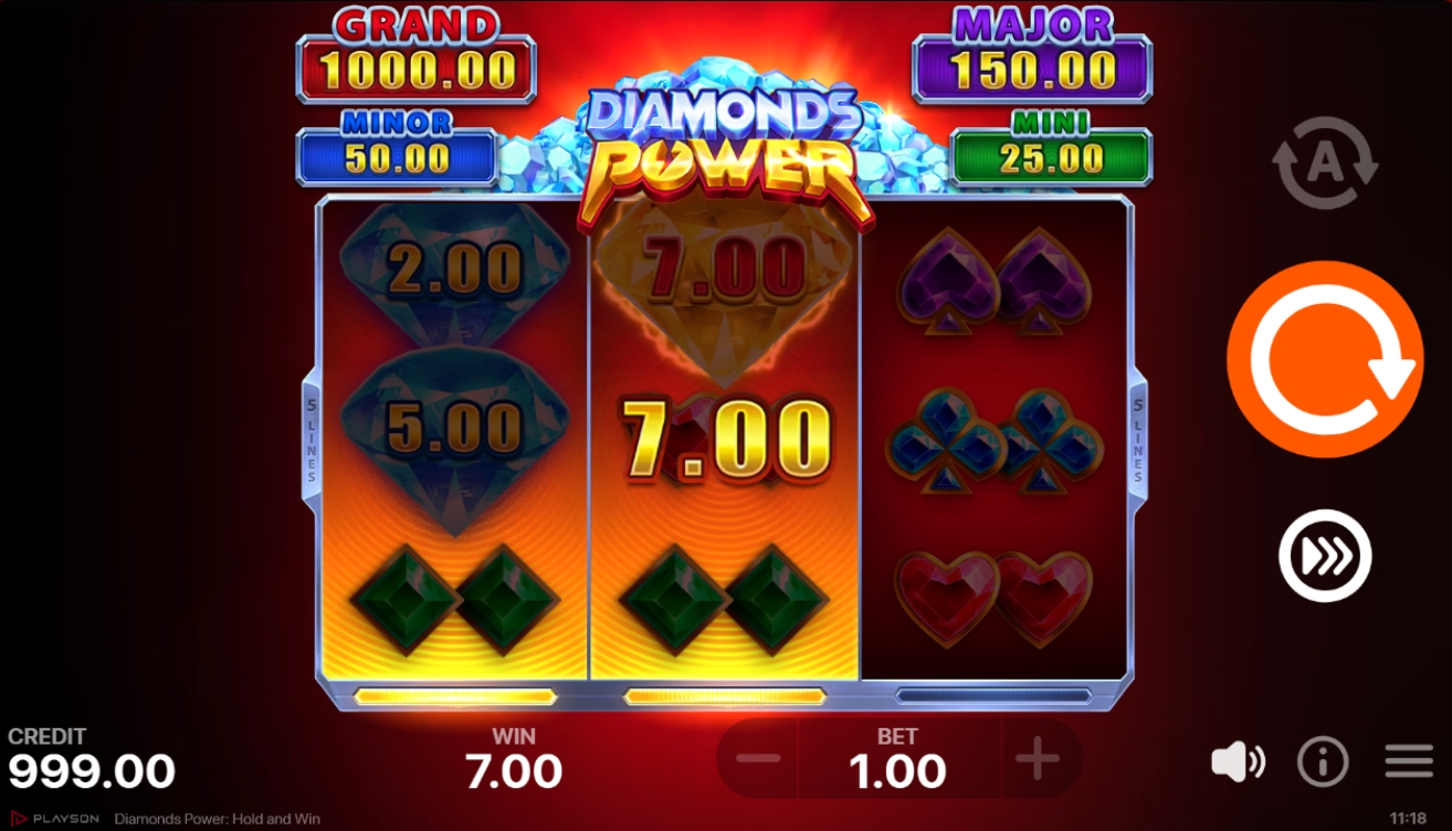 Diamonds Power Hold and Win Pokie base game win