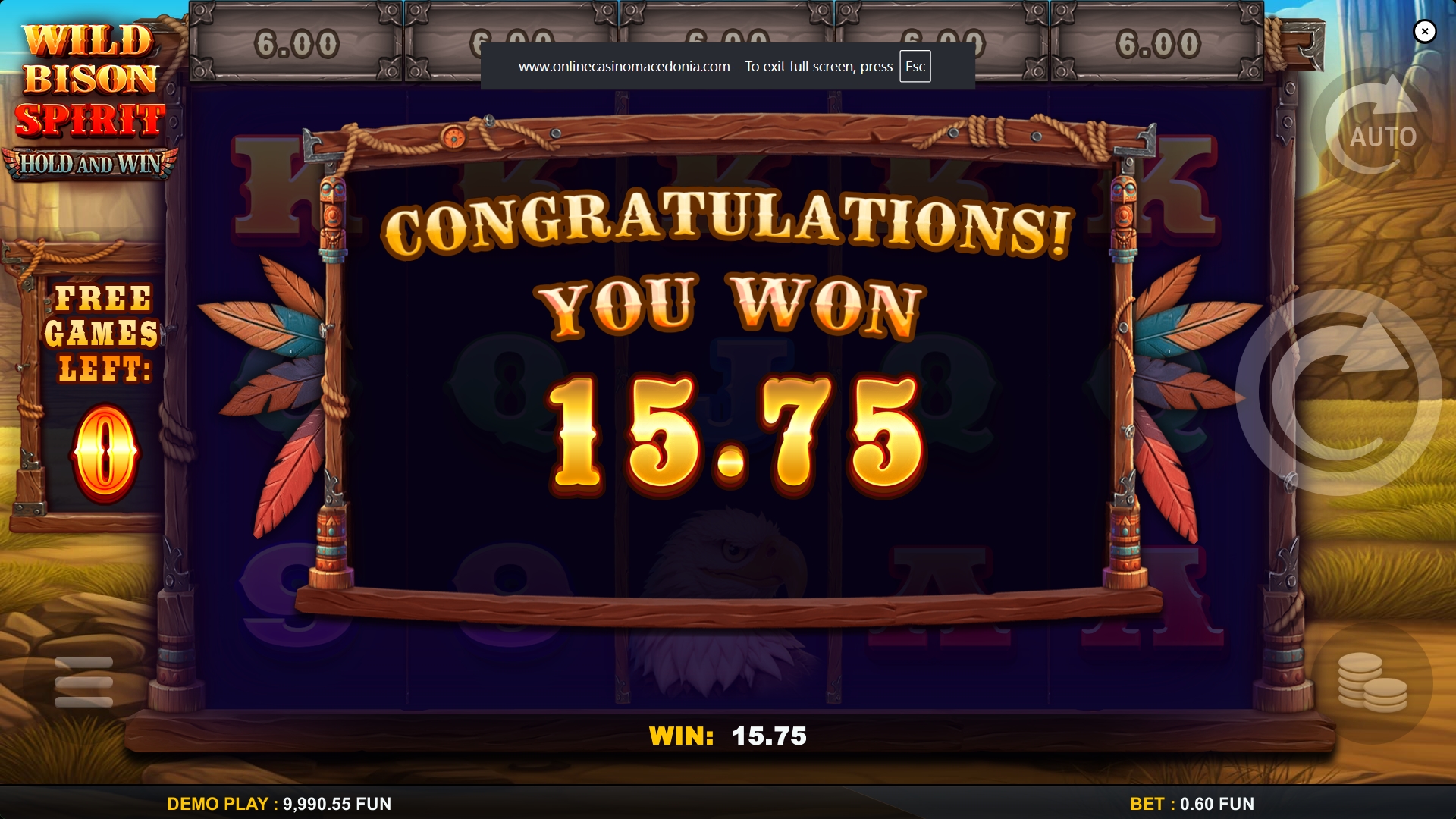 Wild Bison Spirit pokie free spins win