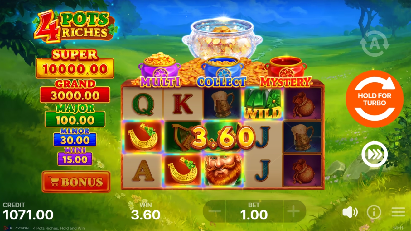 4 Pots Riches Pokie base game win