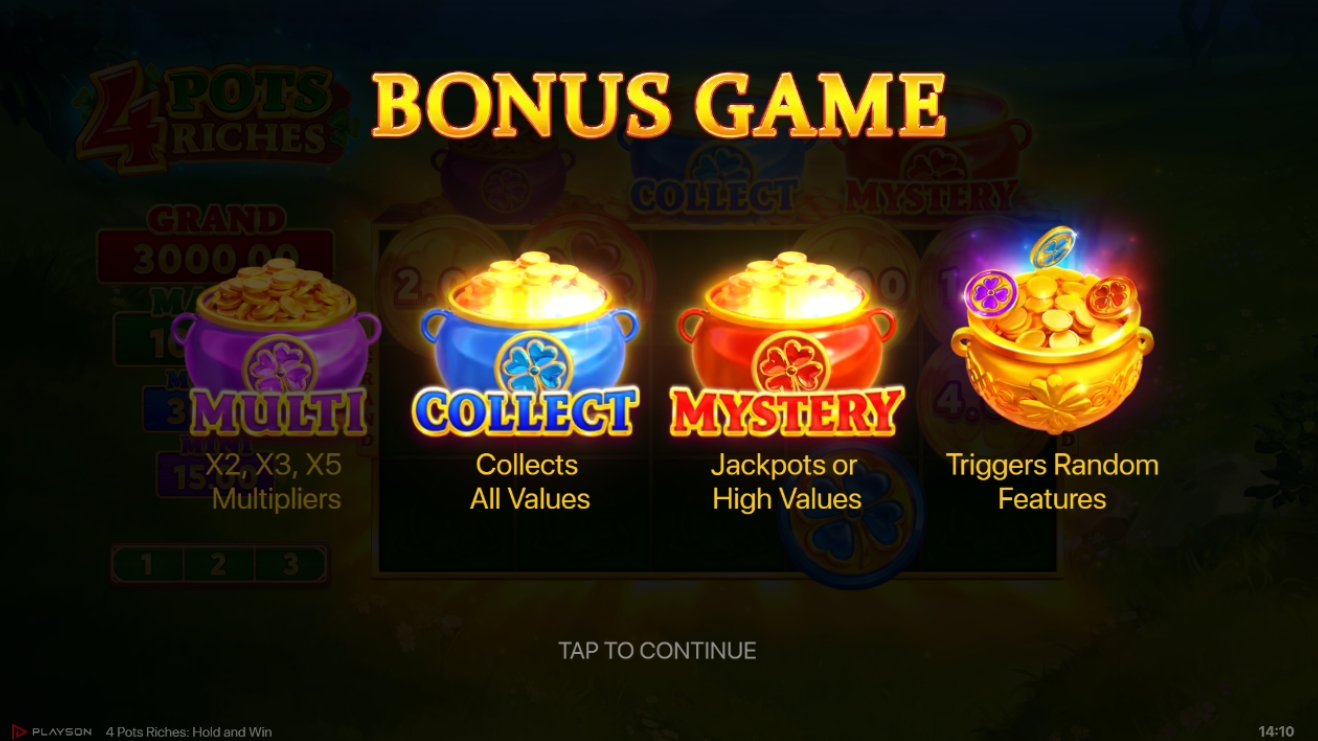 4 Pots Riches Pokie bonus game