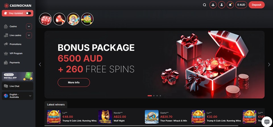 CasinoChan Homepage for Aussies