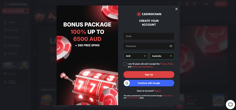 CasinoChan Signup for Aussies