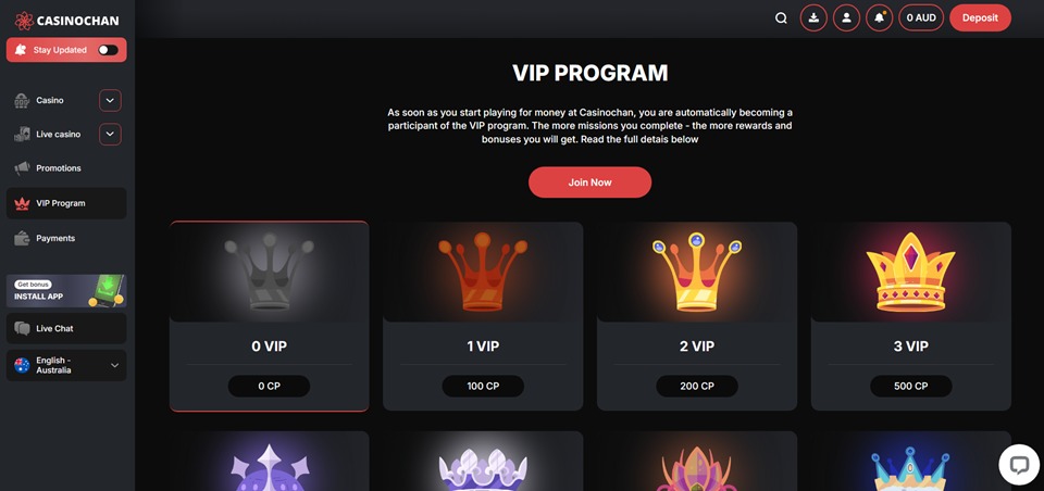 CasinoChan VIP program for Aussies
