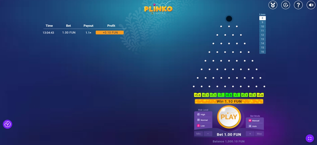 Base gameplay Plinko by BGaming