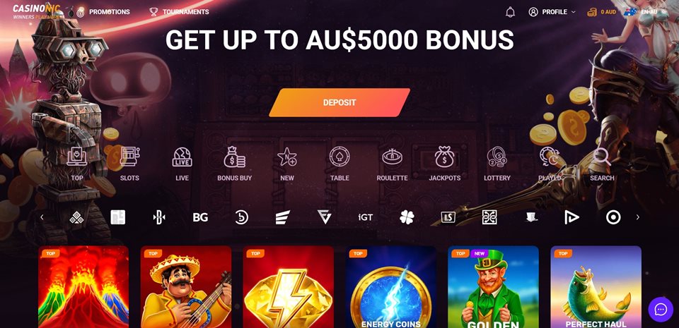 Casinonic Casino homepage for Aussies