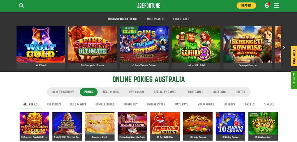 Joe Fortune Casino main page for Aussie players