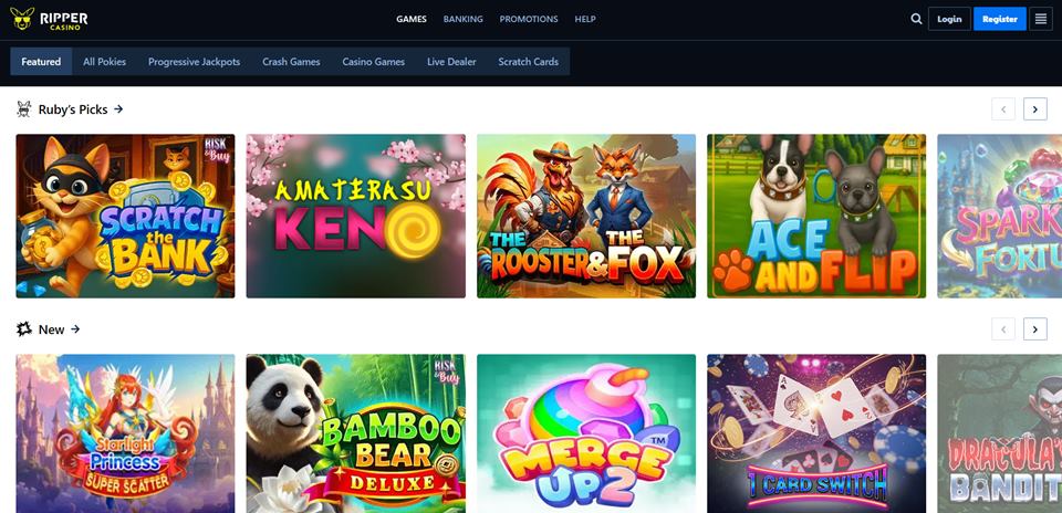 Ripper Casino lobby for Aussie players